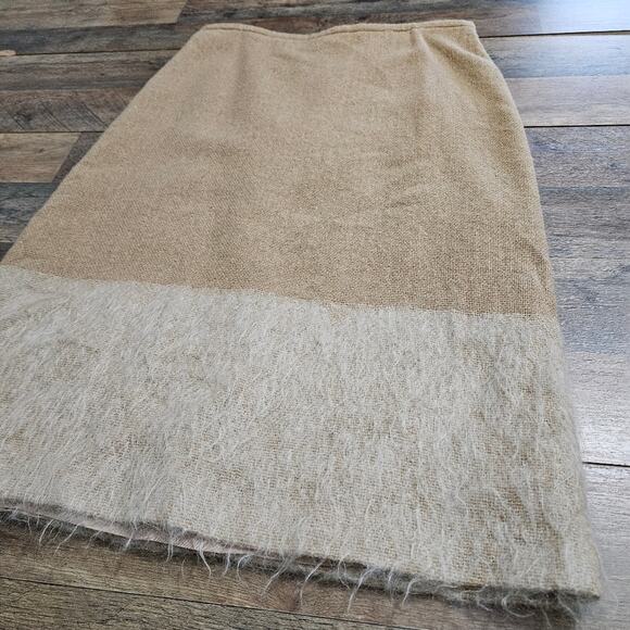 French Connection Wool Tan Eyelash Colorblock Two-Toned Lined Midi Skirt 10 - Picture 3 of 9